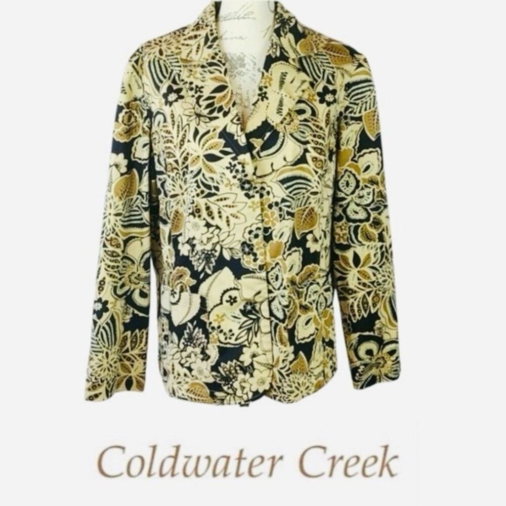 Coldwater Creek black tan floral three button blazer jacket size medium M
 b48